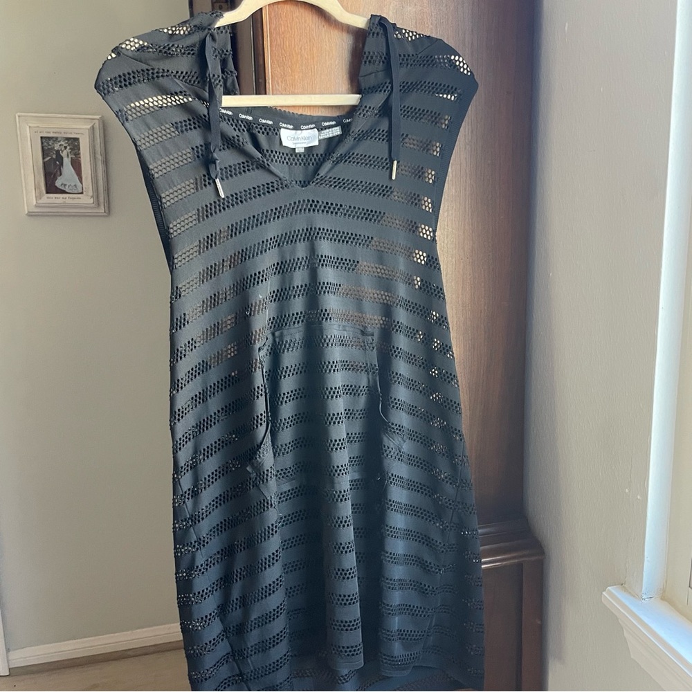 Calvin Klein Black Sleeveless Knit swim Cover-Up with hood women’s size L/XL